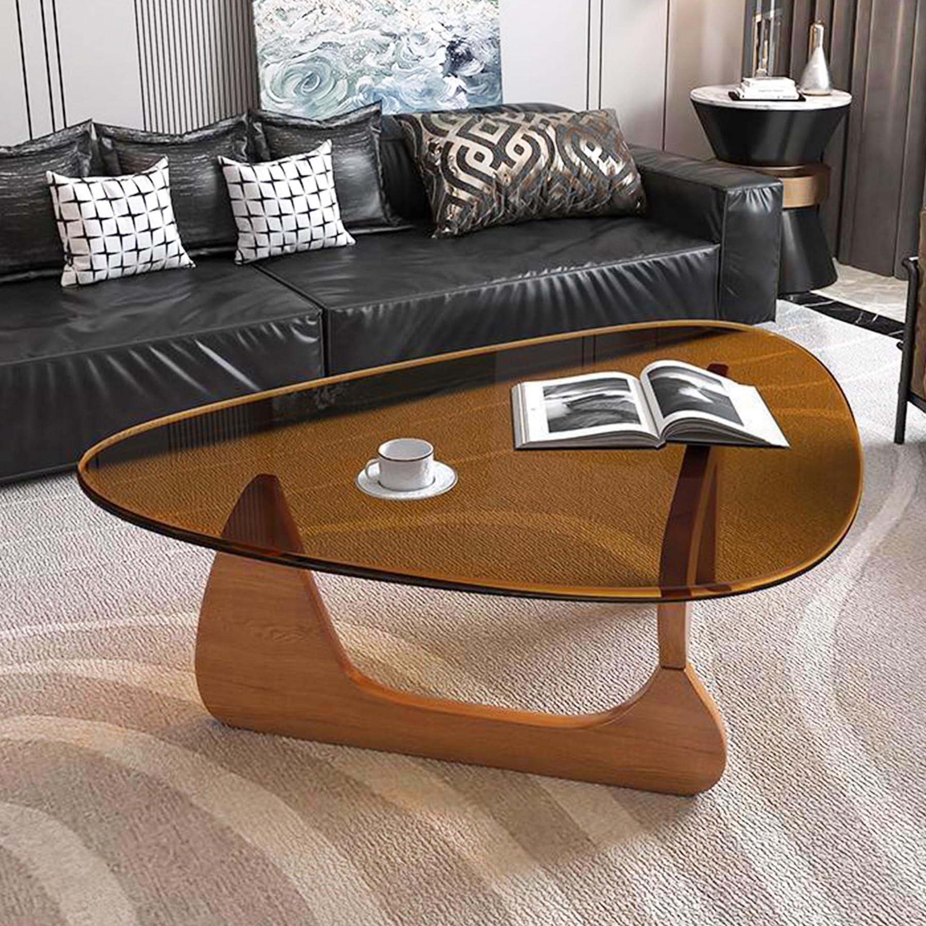 Amazon.com: PRITIY Triangle Coffee Table with Wooden Base Clear
